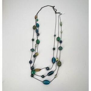 Lia Sophia Multi-Strand Glass Bead Necklace Teal Green‎ Blue Statement Jewelry
